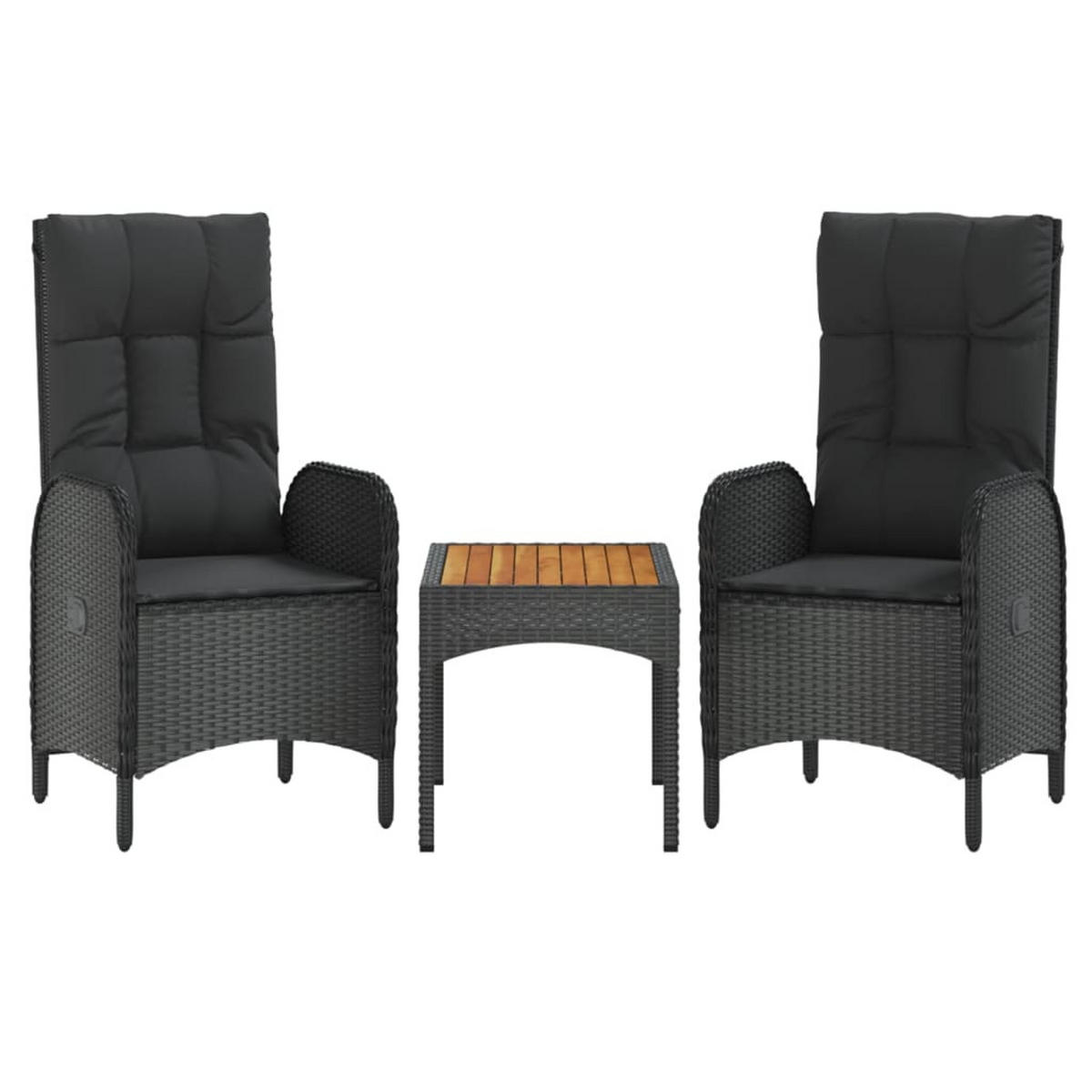 LOUNGEGARNITUR mit Kissen und Couchtisch, aus Poly Rattan und Akazienholz, in Schwarz, 3-teiliges Set - Schwarz, Kunststoff - vidaXL