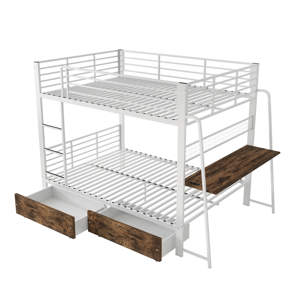 HOCHBETT aus Metall und MDF 140x200 cm Mattweiß mit Schreibtisch, RGB-LED, Steckdosenleiste und Schubladen - Weiß, Holzwerkstoff (140/200cm) - Modfu