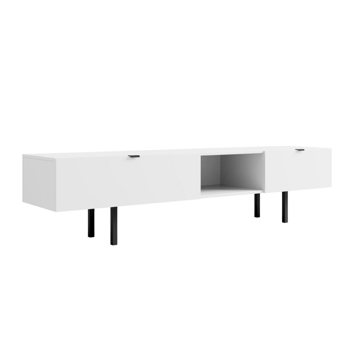 LOWBOARD Myway, Weiß, 1 Schublade, Minimalistisch, 180 cm - Schwarz/Weiß, Holzwerkstoff/Metall (180/41.6/41.6cm) - Skandica