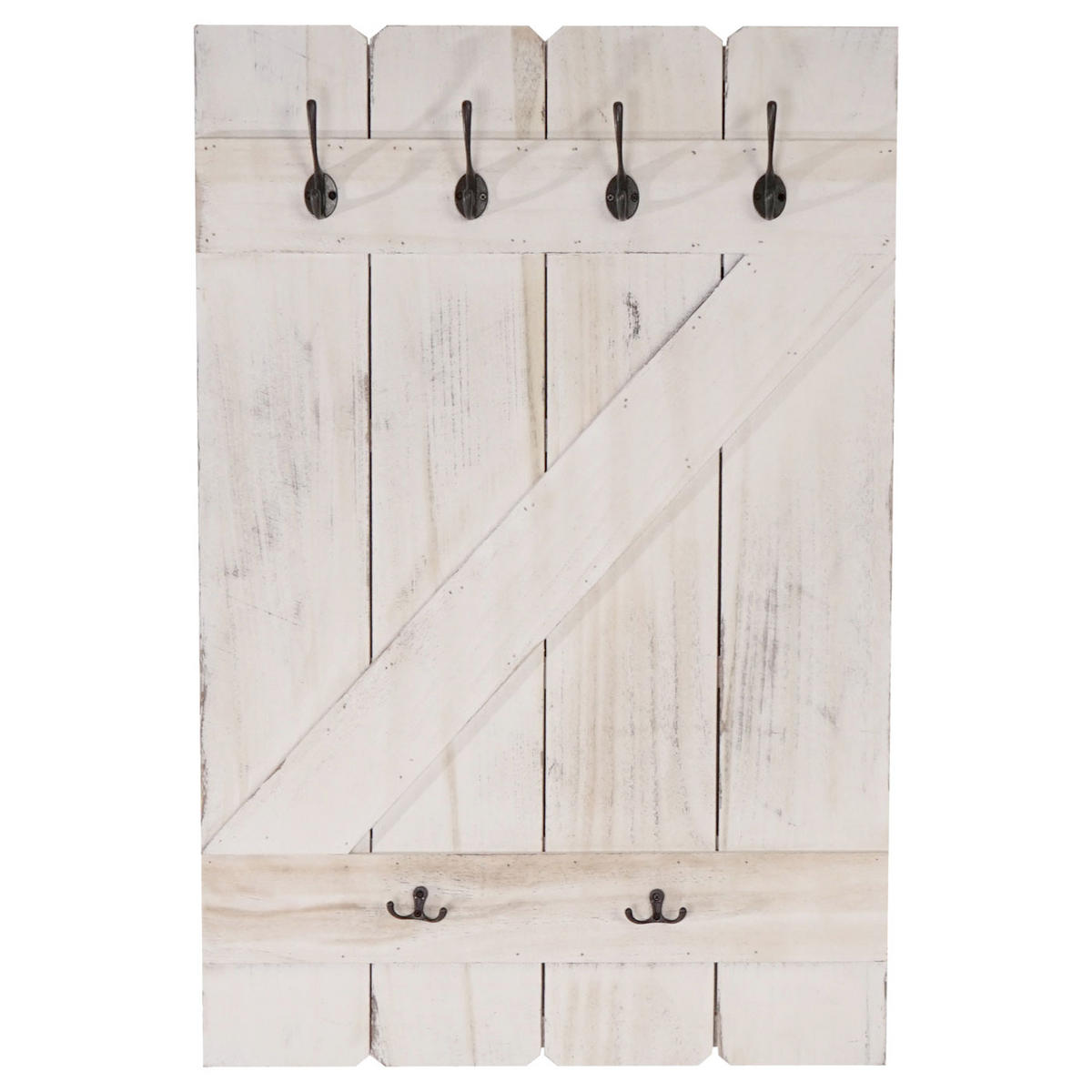 WANDGARDEROBE 91x60x10cm 6 Haken Weiß shabby - Weiß, Holz (60/91/10cm) - BERLINLODGE