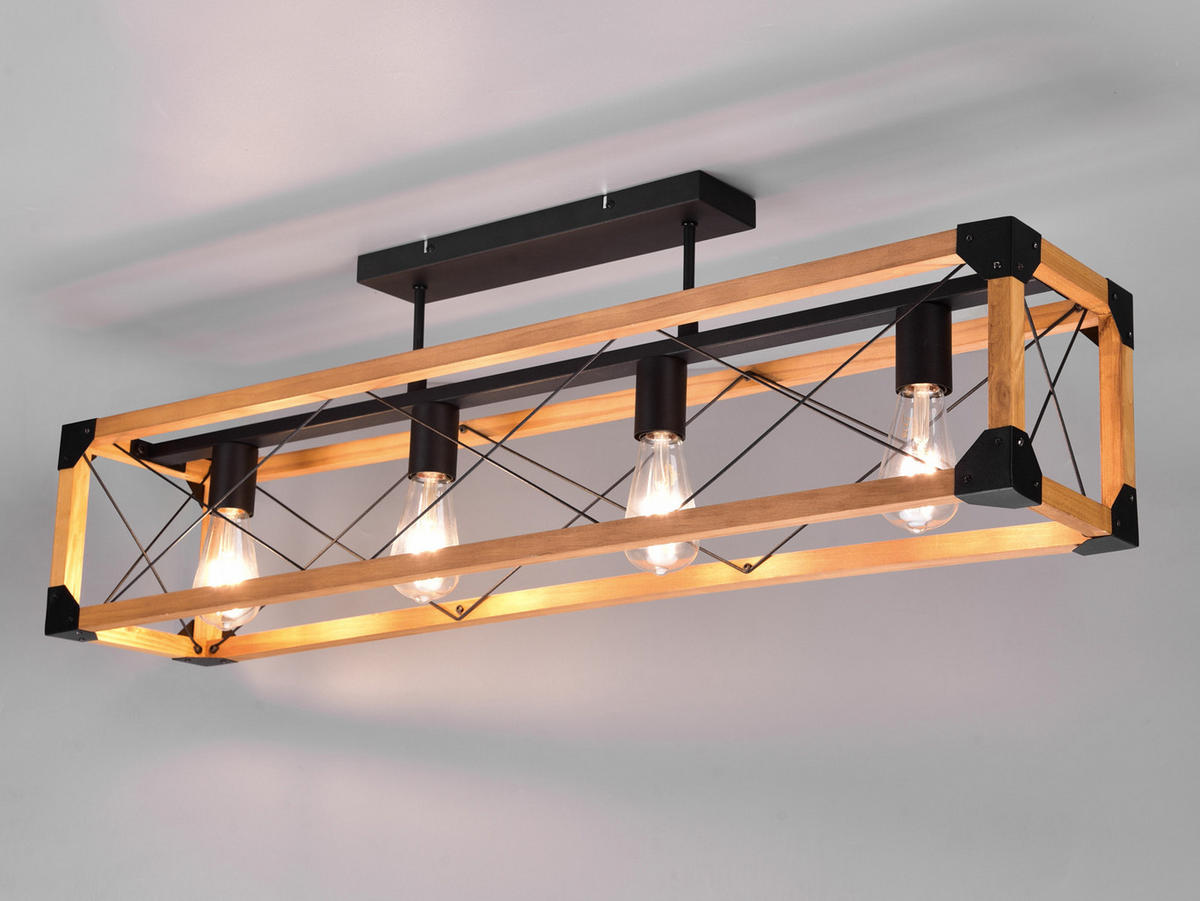 LED-DECKENLAMPE Breite 100cm, Holzbalken - Schwarz/Naturfarben, Holz/Metall (20/100/32cm) - meineWunschleuchte