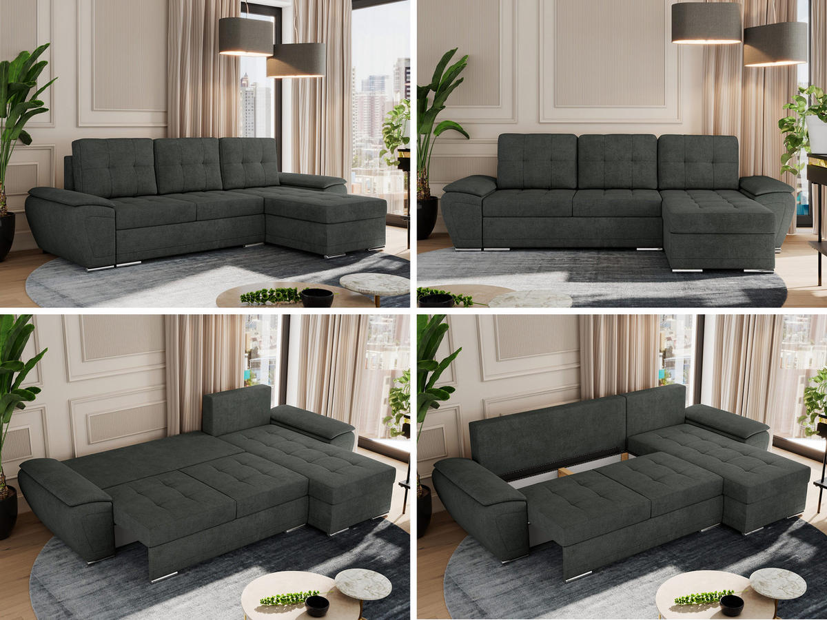 ECKSOFA UMBRIA L Dunkelgrau Stukture - Dunkelgrau/Grau, Textil (271/157cm) - MKS