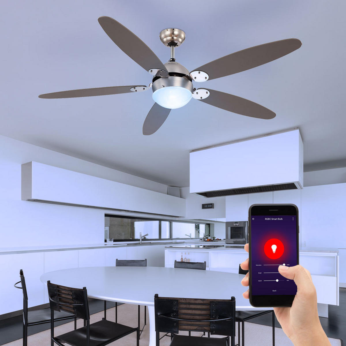 DECKENLEUCHTE Ventilator Holzoptik Braun - Braun, Glas (132/132/40.6cm) - Globo Lighting