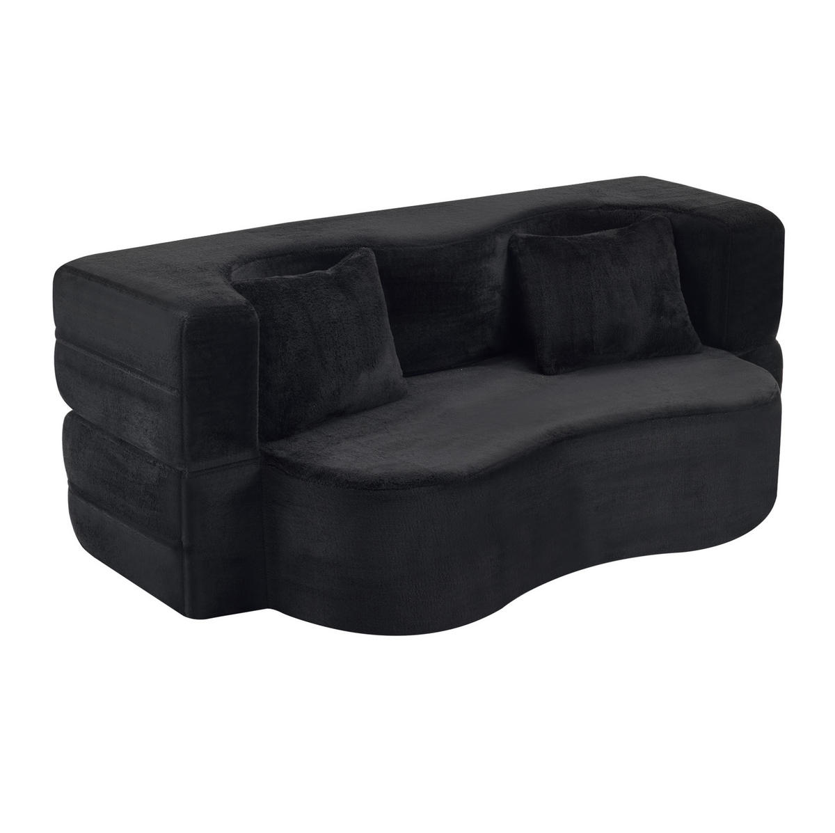 SCHLAFSOFA aus Schaumstoff Schwarz faltbar als Sofa und Gästebett mit 2 Kissen - Schwarz, Kunststoff (180/70/55cm) - Modfu