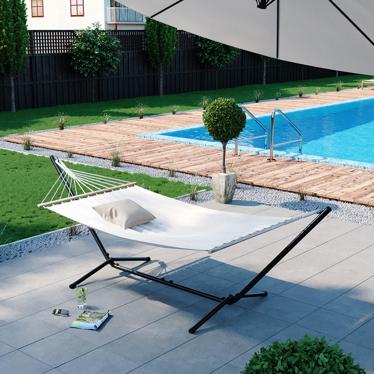 HÄNGEMATTE Weiß 190 x 120 cm Metallgestell - Weiß, Metall (190/100/120cm) - OK-Living