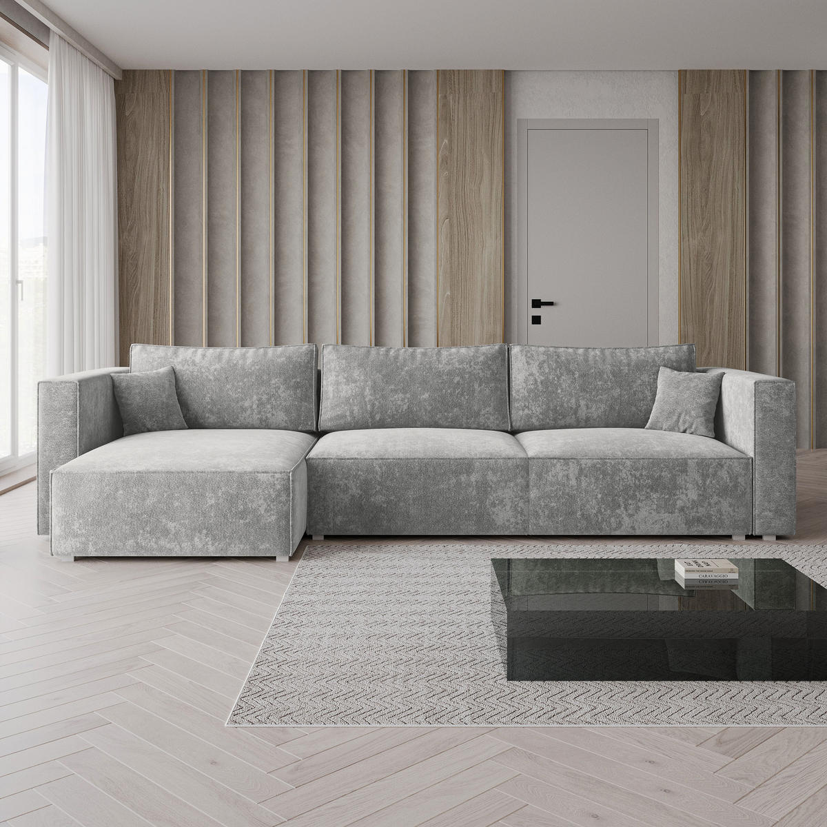 ROHOVÁ Sedačka TOLMO LUMO 65, Světle šedá - šedá/světle šedá, dřevo/textil (347/148cm) - MASSENO
