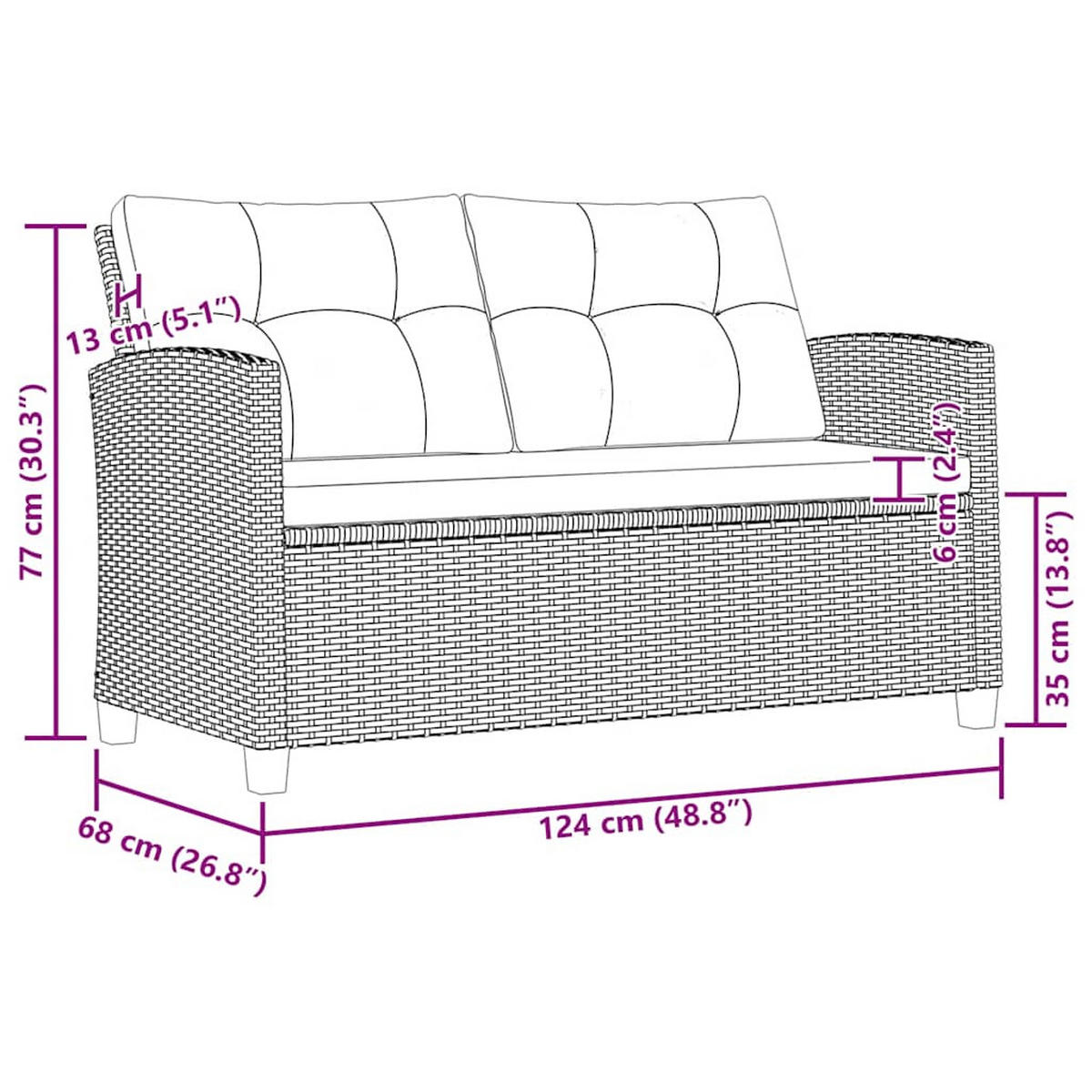 LOUNGEGARNITUR mit Auflagen und 92 cm Couchtisch, aus Poly Rattan und Glas, Schwarz, 6-teiliges Set - Schwarz, Textil/Metall - vidaXL
