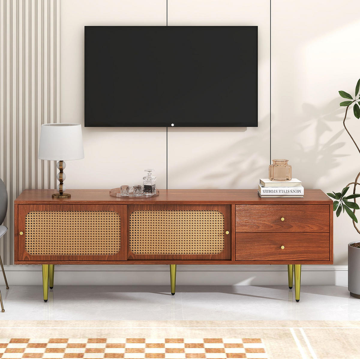 TV-SCHRANK mit Schiebetüren 160 x 40 x 60 cm MDF Walnut - Braun, Holzwerkstoff (40/60/160cm) - Beauniv