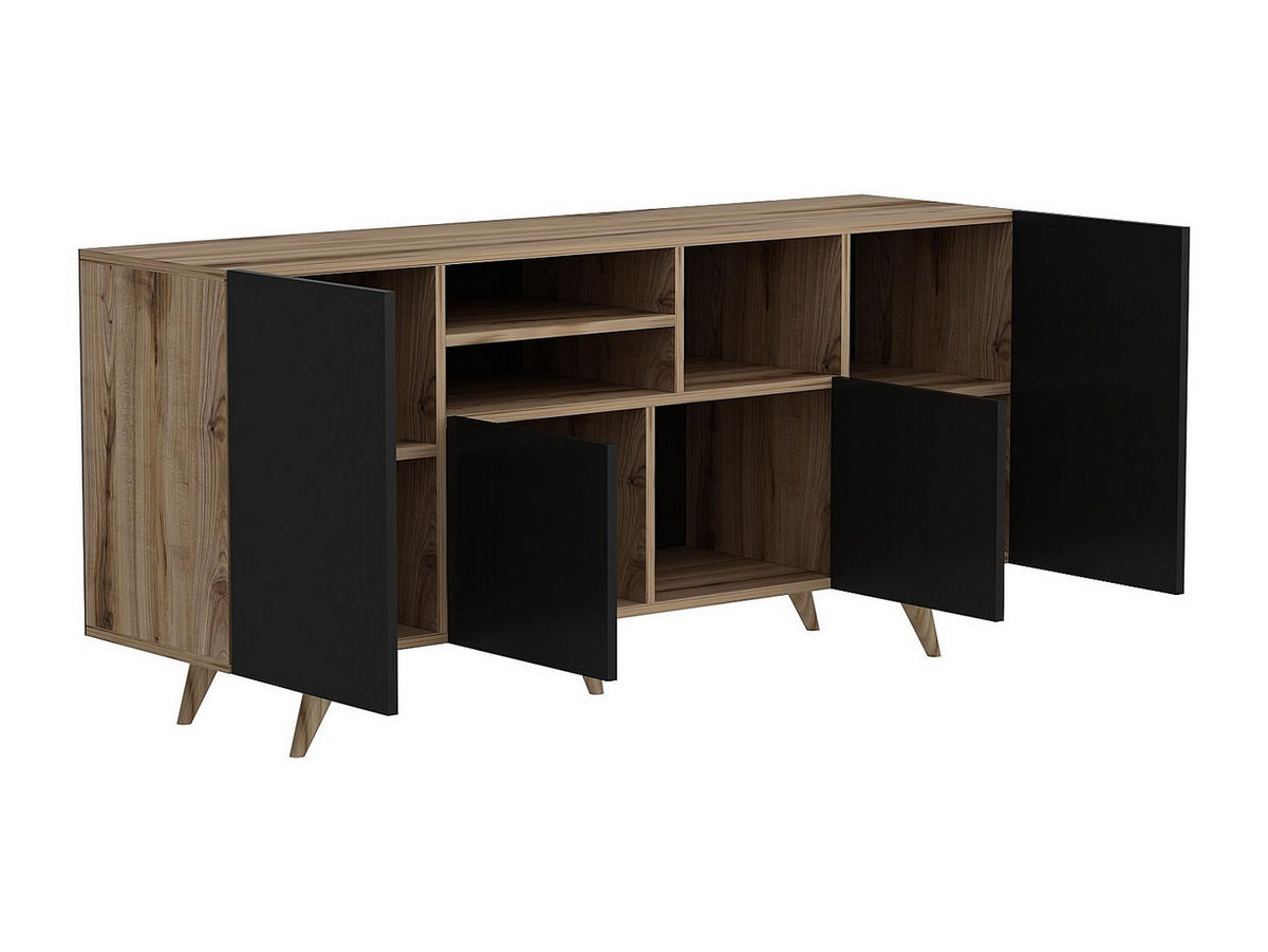 SIDEBOARD - 160 cm x 42 cm - Holz, Platte - Schwarz, Naturfarben Hell - MOSTIA - Schwarz/Naturfarben, Holz (160/75/42cm) - Vente-Unique