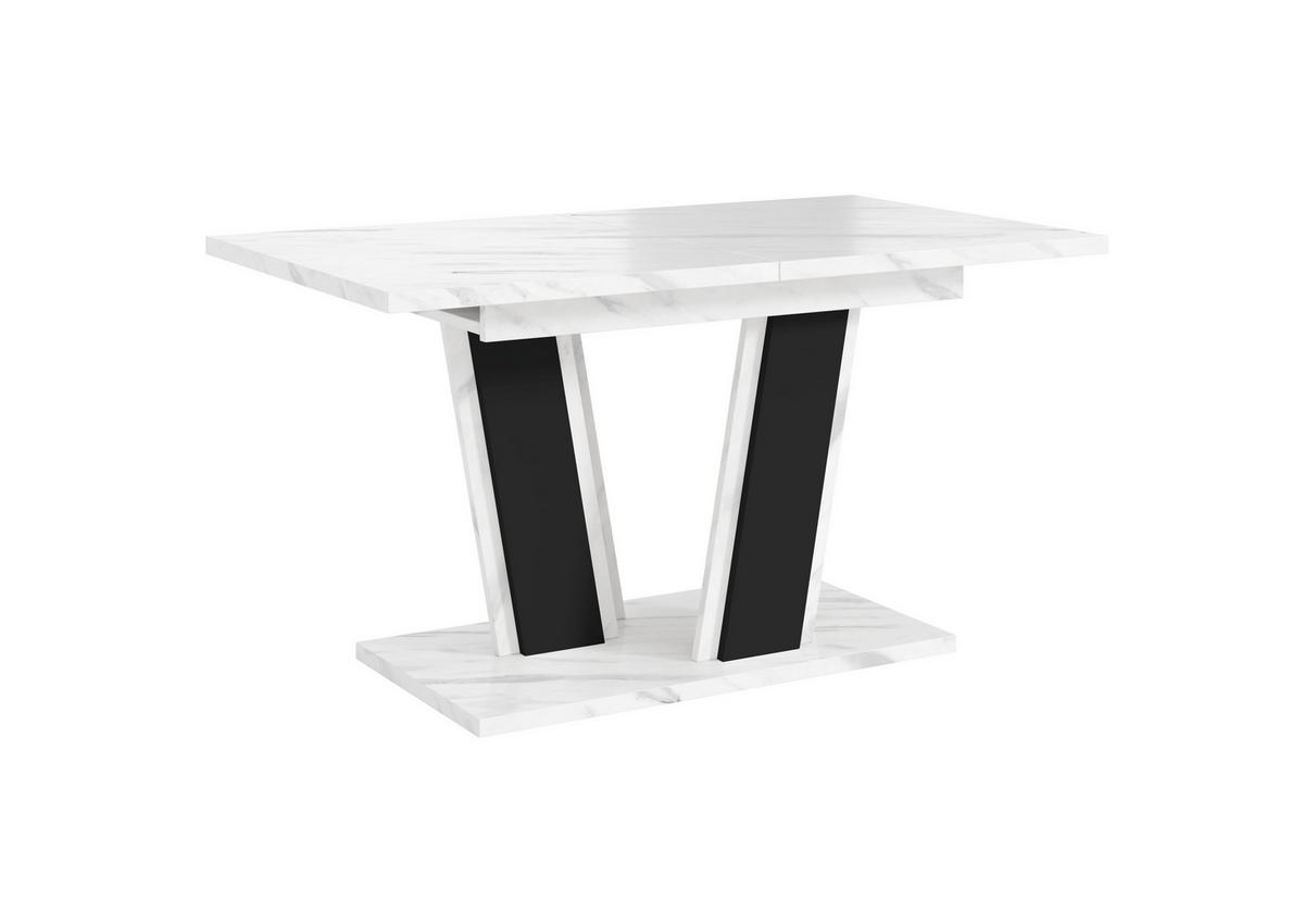 ESSTISCH Ausziehbar von 120 bis 160 cm in Weißer Marmor-Optik - Weiß Hochglanz, Holzwerkstoff (80/160/75cm) - Home Collective