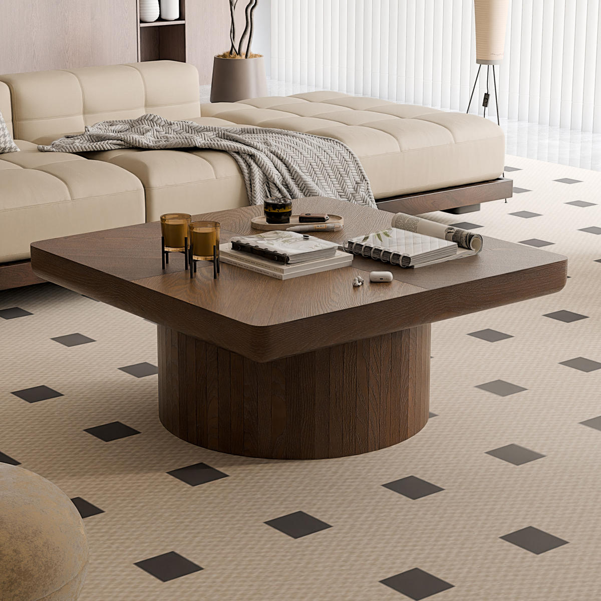 COUCHTISCH Walnuss quadratisch Parkett-Muster 78/78/38 cm - Walnussfarben, Holz (78/78/38cm) - PANGIVO