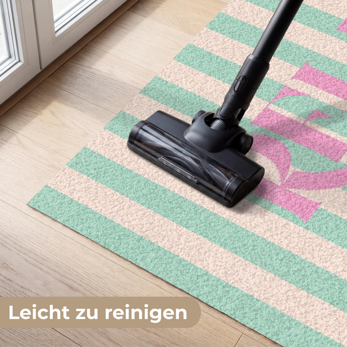 FUSSMATTE Rosa – Grün – Streifen – Entspannung 120x80 cm - Mintgrün, Kunststoff (120/0.4cm) - MuchoWow