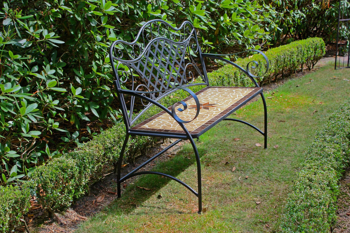 GARTENBANK Rania mit Mosaik Terrassenbank - Braun, Metall (57/97/115cm) - DELUKE