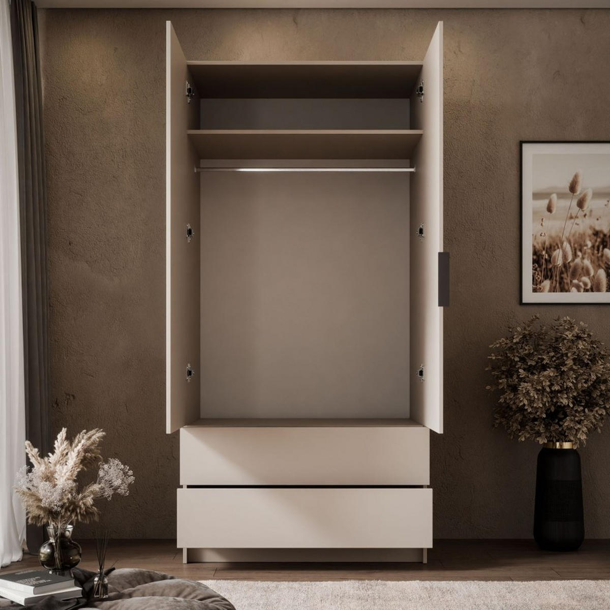 KLEIDERSCHRANK AUREL KASCHMIR 2D2S mit Schubladen - Kaschmir, Holzwerkstoff (100/210/57cm) - Lookway