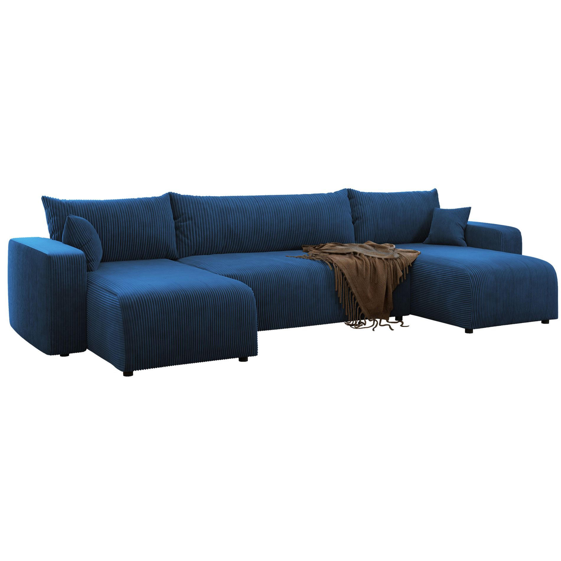 WOHNLANDSCHAFT Pianoni Marineblau Cordbezug - Schwarz/Dunkelblau, Kunststoff/Textil (312/83/140cm) - Selsey