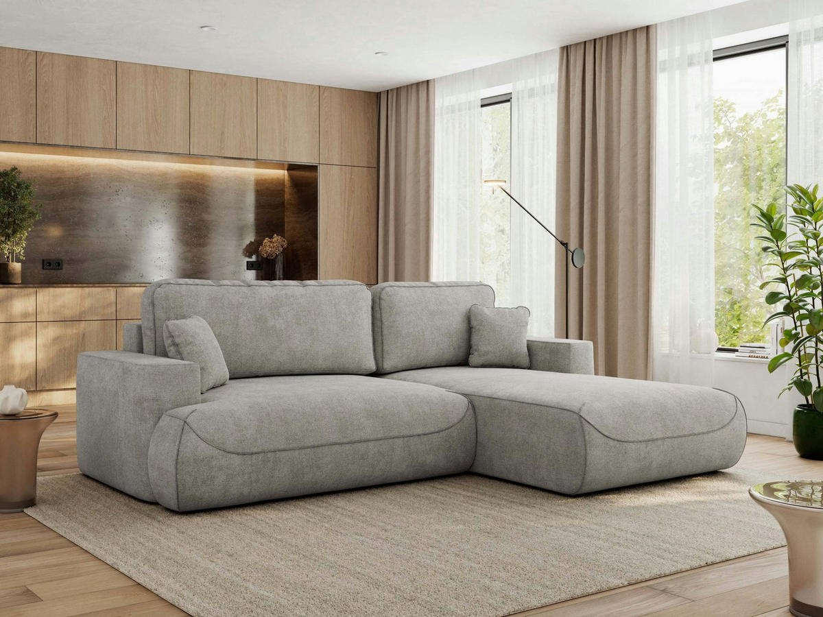 ECKSOFA OVO L Hellgrau Struktur - Rechts Seite - Hellgrau/Schwarz, Kunststoff/Textil (195/271cm) - MKS