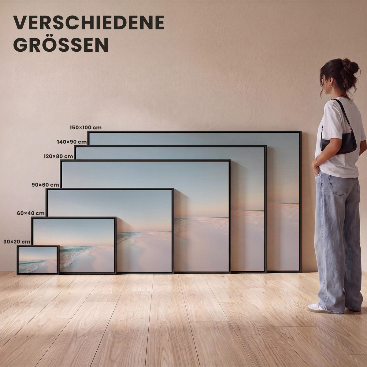 LEINWAND Bilder mit Rahmen - Küstenlinie - Pastell - Wasser - 120x80 - Pastellblau, Textil (120/80cm) - MuchoWow