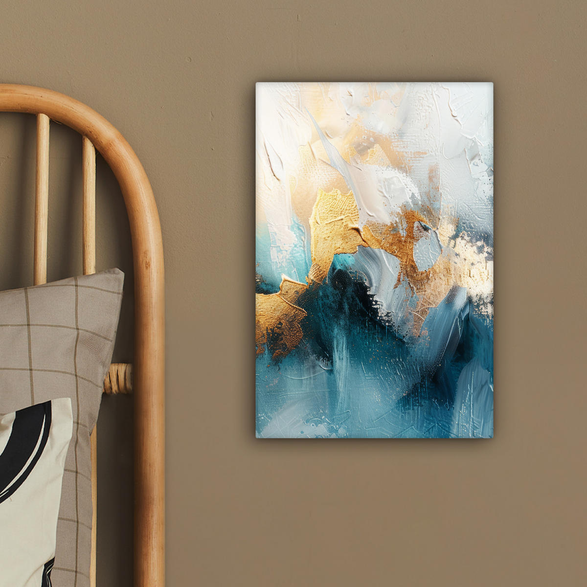 LEINWANDBILD Abstrakt - Kunst - Gold - Blau 20x30 cm - Petrol, Textil (20/30cm) - MuchoWow