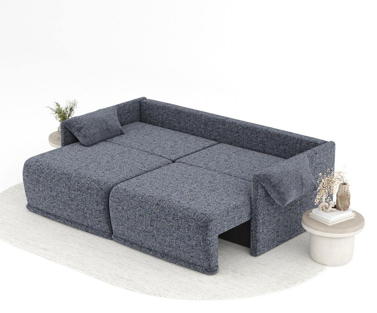 SCHLAFSOFA MIT ECKSOFA-FUNKTION Nappa Marineblau Webstoff - Schwarz/Dunkelblau, Holz/Holzwerkstoff (215/100/112cm) - Maison de Reve