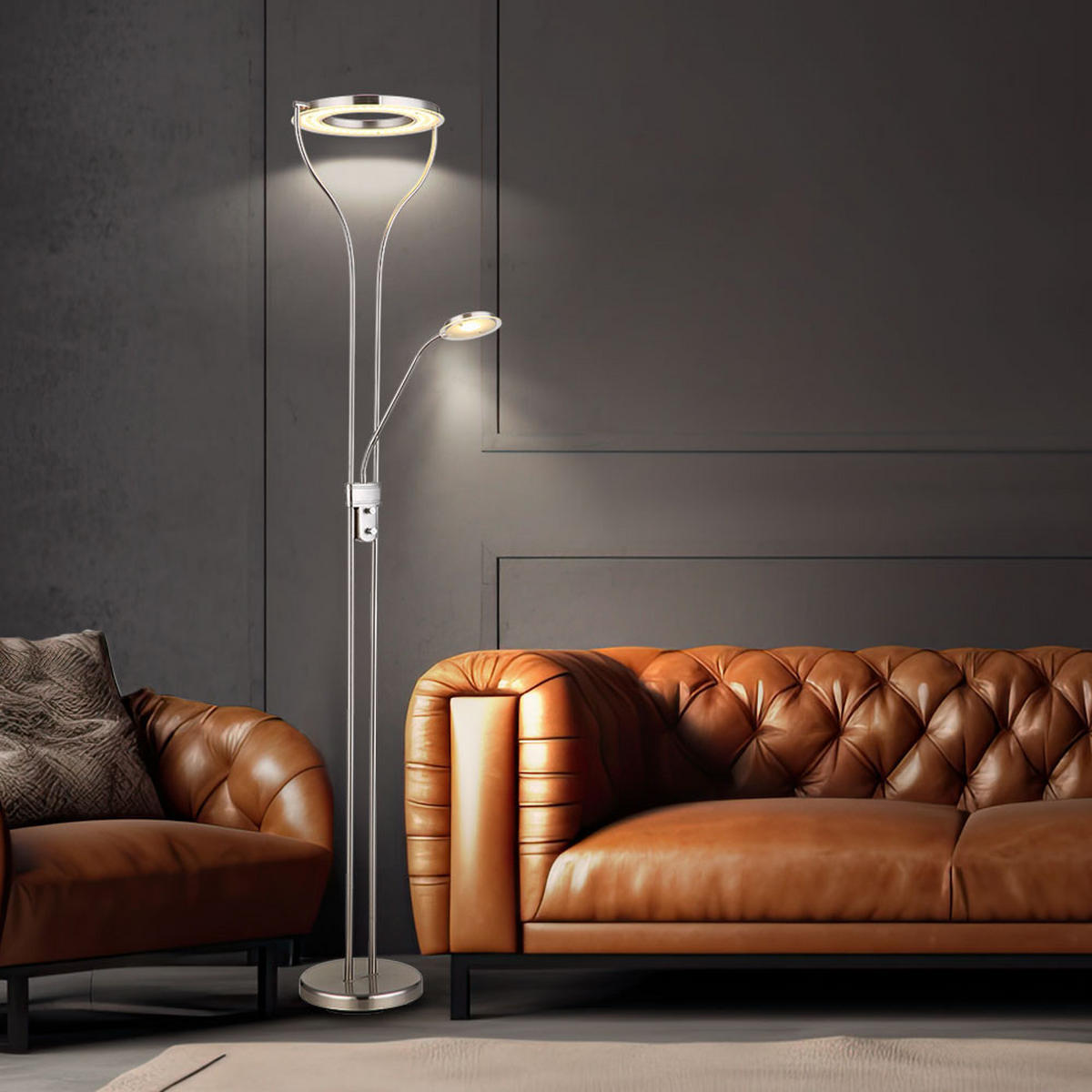 LED STEHLEUCHTE EBRO Silber satiniert Chrom - Silberfarben, Metall (35/30/194cm) - Globo Lighting