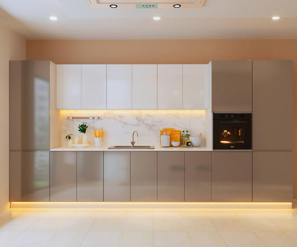 INSELKÜCHE-KÜCHENZEILE 420 cm Glanzia – KU-S16 – Grau / Weiß – Hochglanz - Grau, Holzwerkstoff (420/212/60cm) - hi-markt