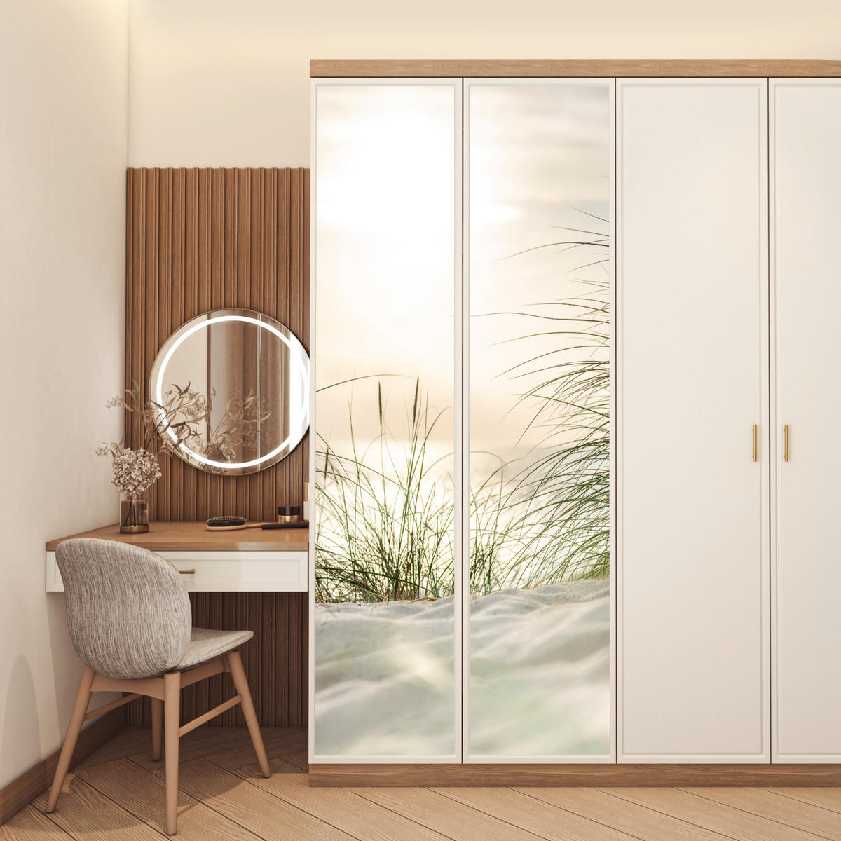 NALJEPNICA ZA VRATA Trava na dinama 95x235 cm - boje pijeska, plastika (95/0.1cm) - MuchoWow