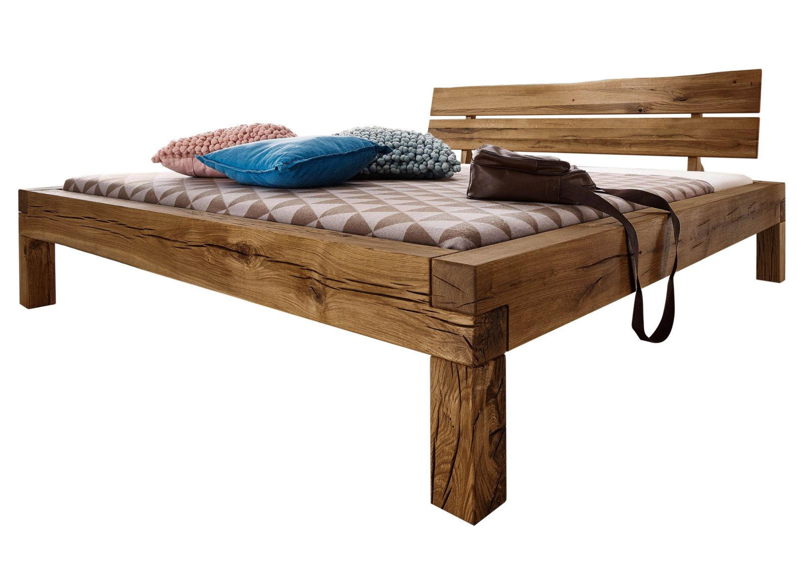 BETT Massivholz Wildeiche 160 x 200 x 85 braun BALKENMÖBEL #411 - Braun, Holz (160/200cm) - Massivmoebel24