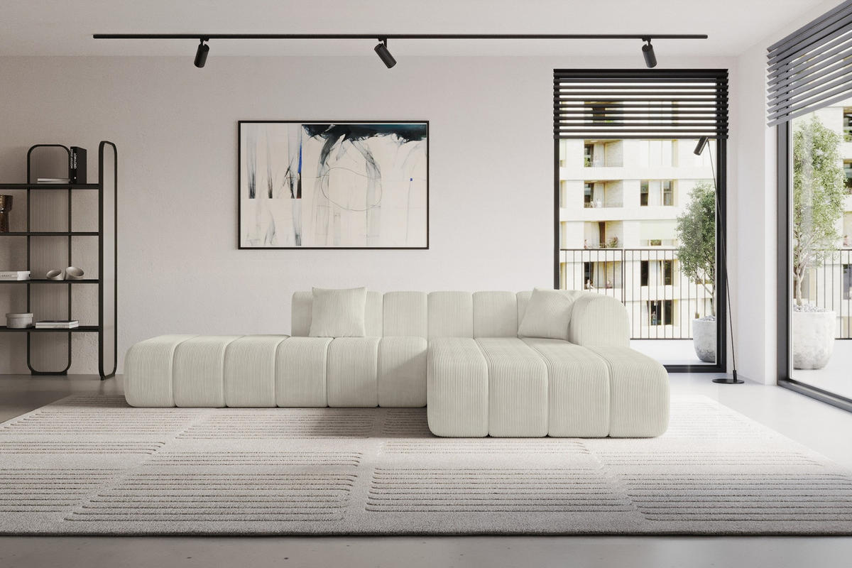 ROHOVÁ SEDAČKA s otomanem, pravá BILA-L 289x176x71 Krémová Manšestr - černá/krémová, kompozitní dřevo/textil (289/176cm) - ALTDECOR
