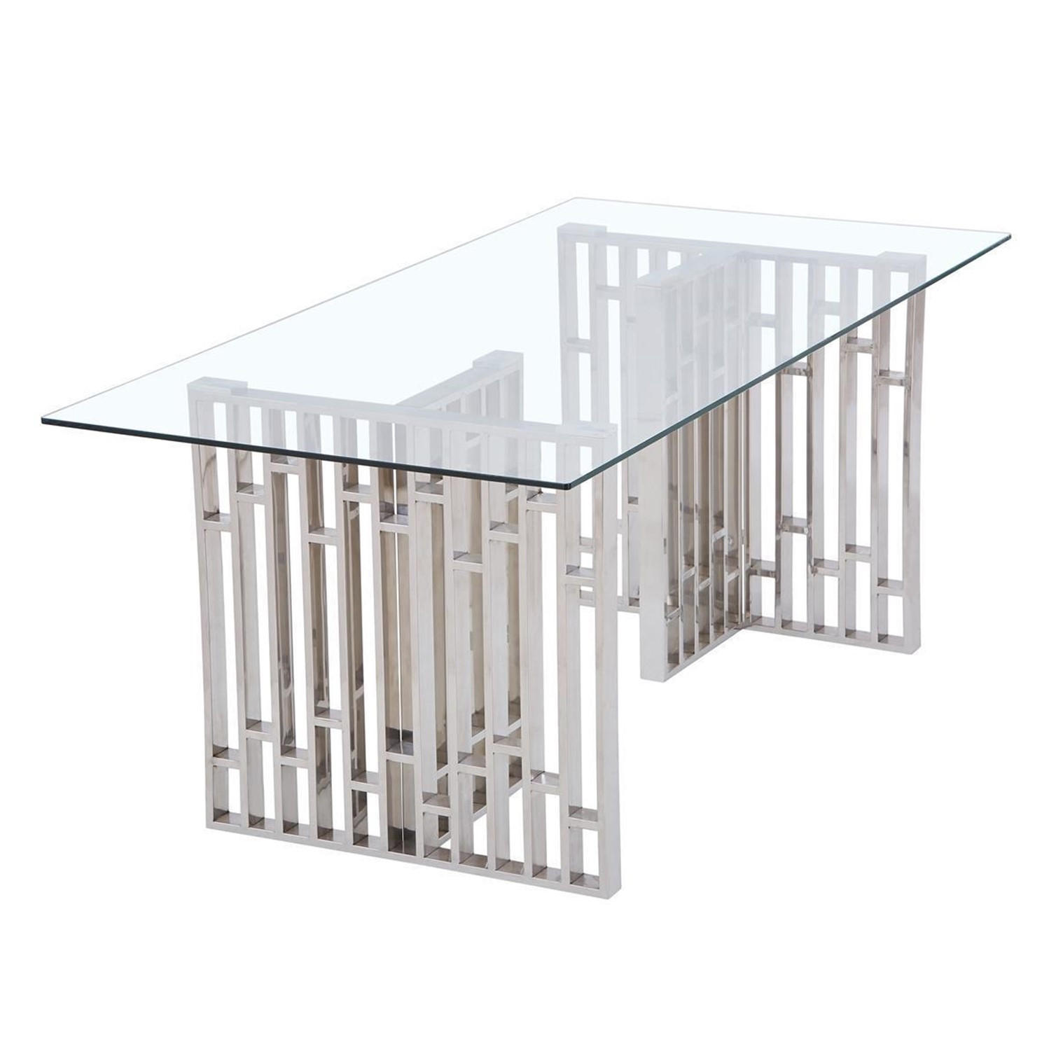 ESSTISCH Klarglas 160 × 90 cm Edelstahlgestell geometrisch Chrom - Silberfarben, Glas/Metall (90/160/75cm) - HOOZ