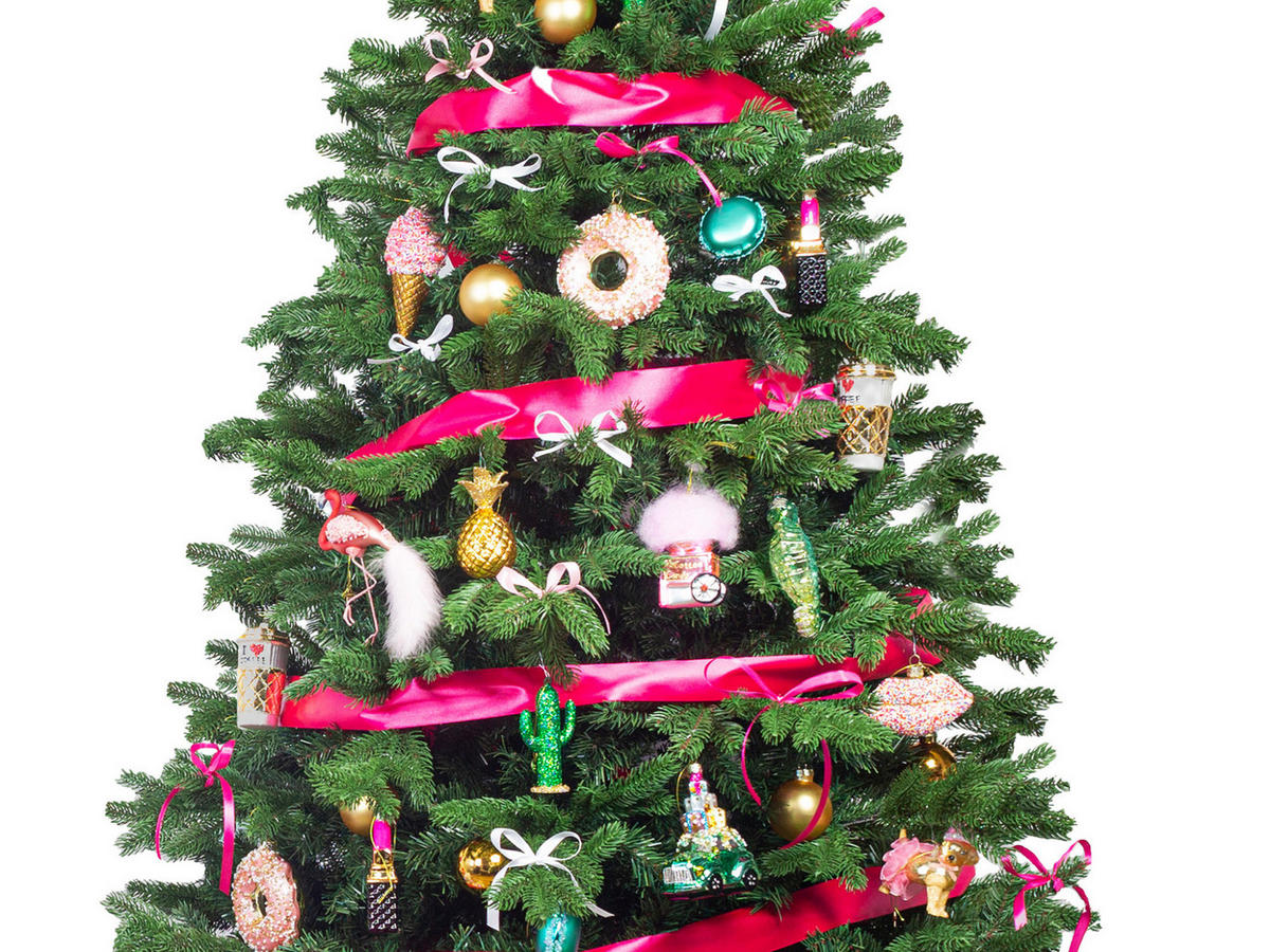LAALU WEIHNACHTSBAUM geschmückt künstlich mit 115 Stk Kugeln HAPPY AND PINK 210 cm mit Metallständer - Goldfarben/Rosa, Kunststoff (210cm) - LAALU