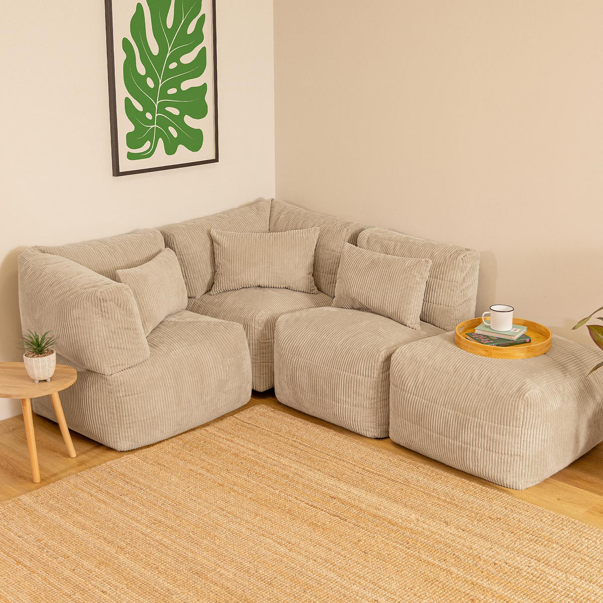 SITZSACK-SOFA 4-tlg. modular cord Noa - Beige, Textil (306/70/78cm) - icon