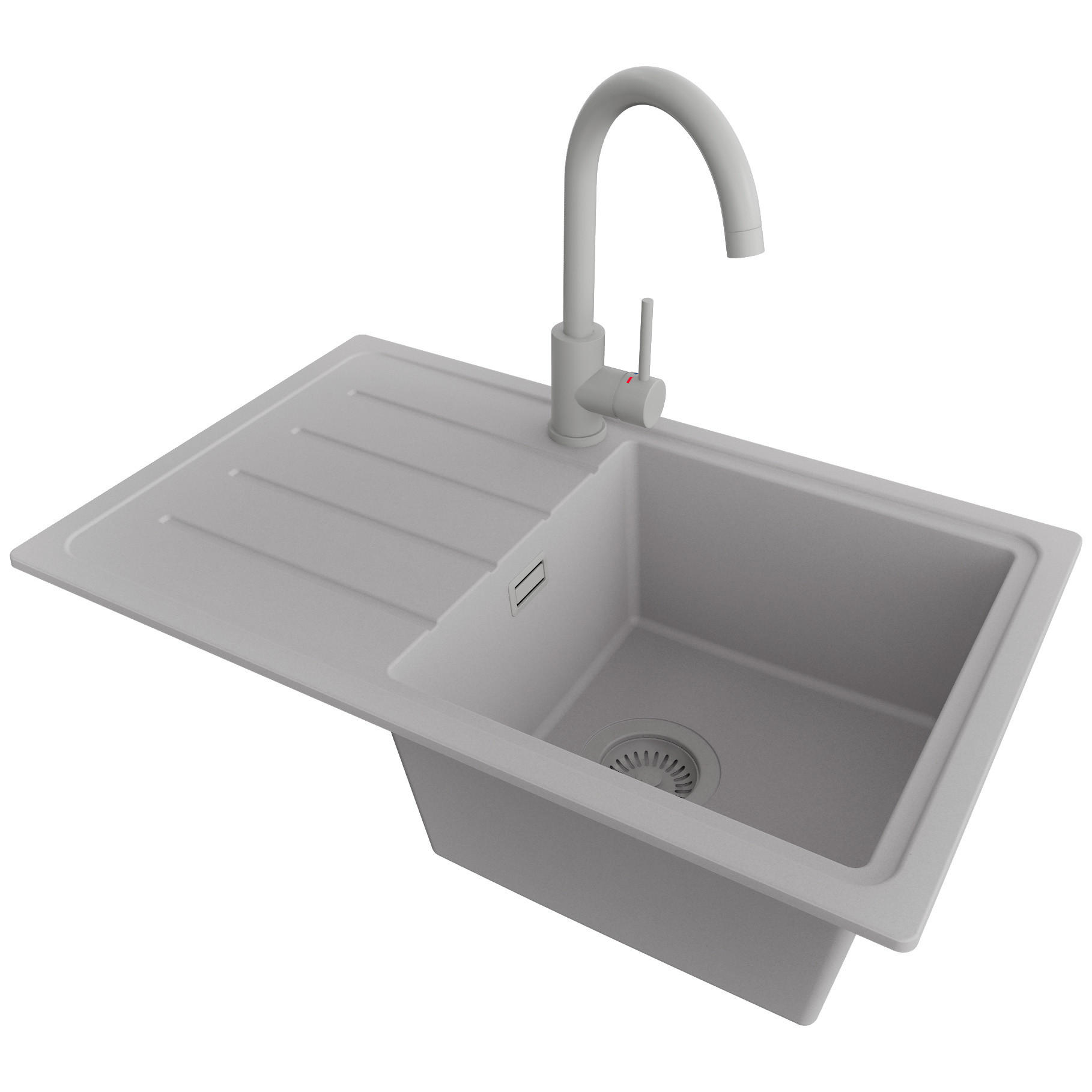 GRANITSPÜLE Kopenhagen Easy, 2-er set Grau 70/44 cm 1 Becken + Küchenarmatur 32/20 cm + Ablauf-Set ab 45er Unterschrank - Grau, Kunststoff (70/20/44cm) - Primagran