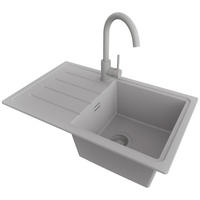 GRANITSPÜLE Kopenhagen Easy, 2-er set Grau 70/44 cm 1 Becken + Küchenarmatur 32/20 cm + Ablauf-Set ab 45er Unterschrank - Grau, Kunststoff (70/20/44cm) - Primagran