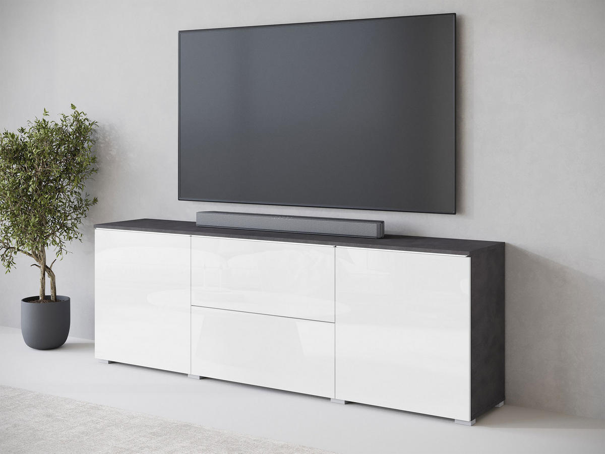 TV-LOWBOARD Vera 180 mit weißer LED Beleuchtung - Weiß Hochglanz/Silberfarben, Holzwerkstoff/Kunststoff (180/62/35cm) - MIRJAN24