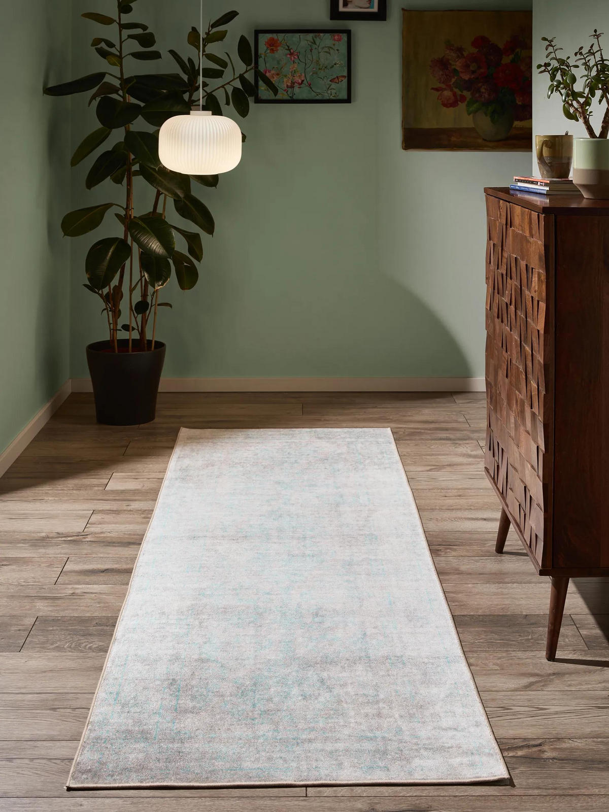 VINTAGE-LÄUFER Miray waschbar 80/240 cm - Türkis/Grau, Kunststoff (80/240cm) - benuta Nest