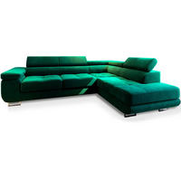 ECKSOFA SELVA R-S Grün Velours-Stoff mit Schlaffunktion - Grün, Holz (275/202cm) - MASSENO