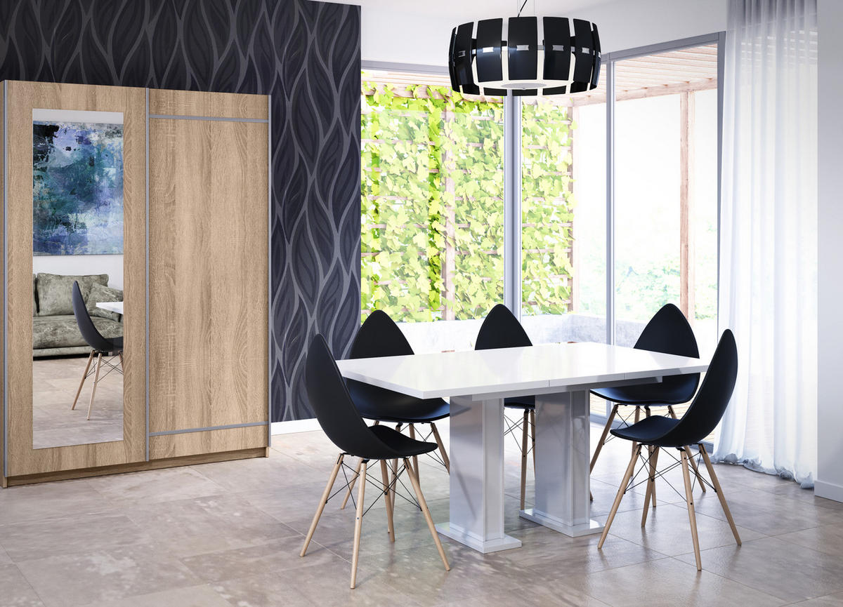 ESSTISCH ausziehbar 120 -160x80x75 cm - Hochglanz Weiß - LOSS - Weiß Hochglanz, Holzwerkstoff (120/80/75cm) - ALTDECOR