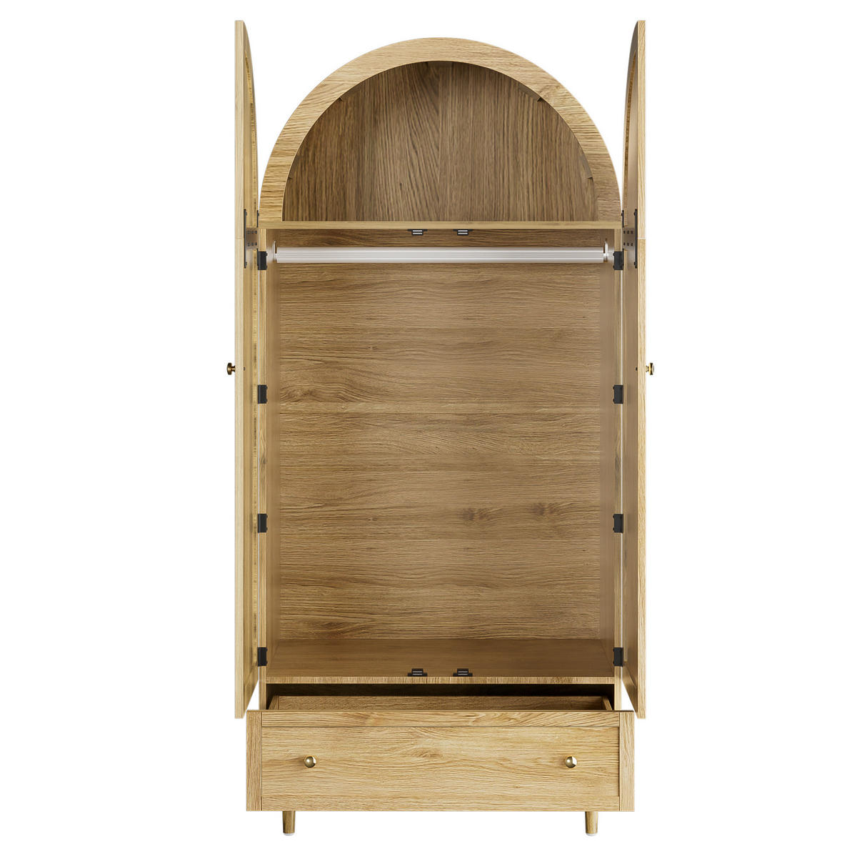 KLEIDERSCHRANK aus MDF 79x50x175 cm Eichefarben mit Kleiderstange und Schubladen, stoffbezogene Türen - Nussbaumfarben, Holzwerkstoff (79/175/50cm) - Modfu