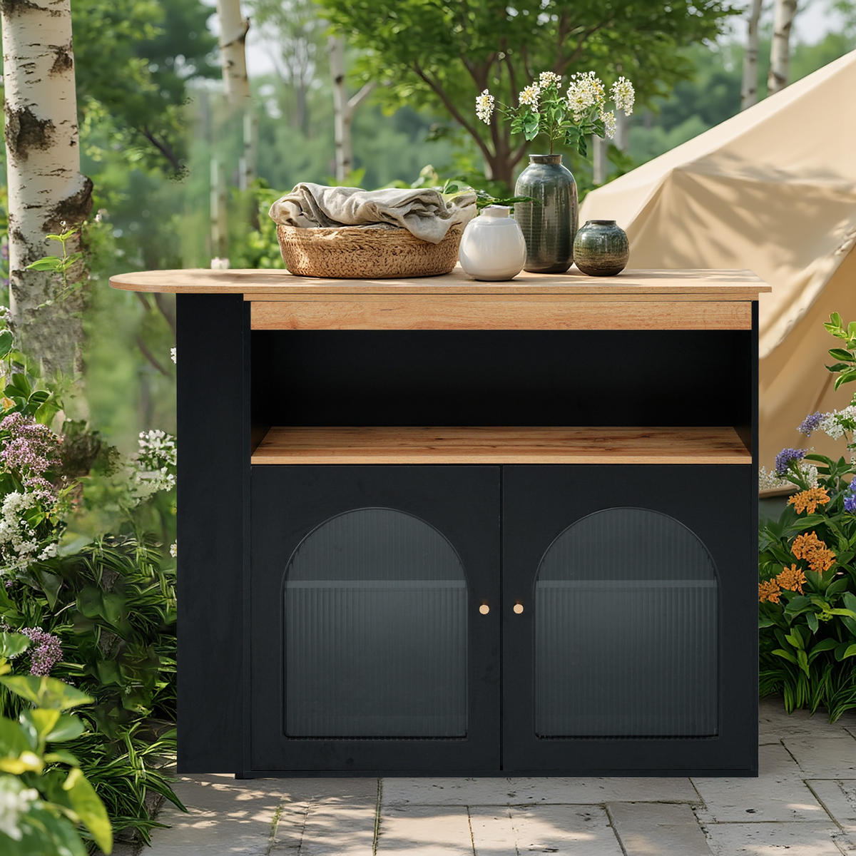 BARTISCH ausziehbar mit LED - Schwarz, Holzwerkstoff (39/105/193cm) - Urban Meuble