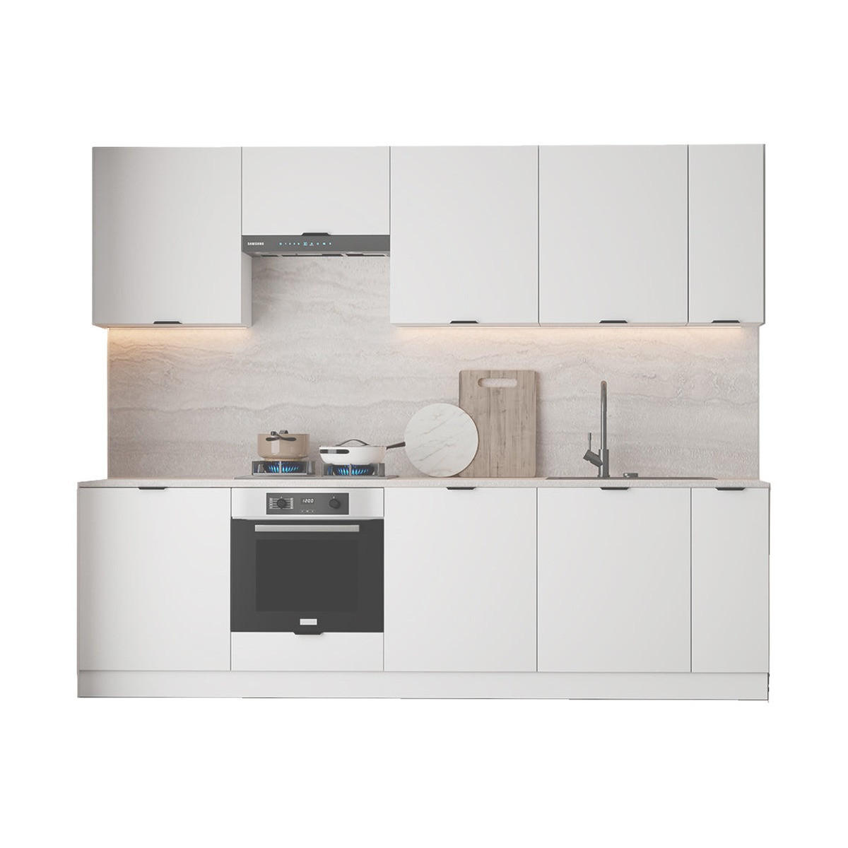 KÜCHENZEILE – 270 cm – KU-SA15 – Lunara – Weiß Matt – ohne E-Geräte - Weiß, Holzwerkstoff (270/204/52cm) - hi-markt