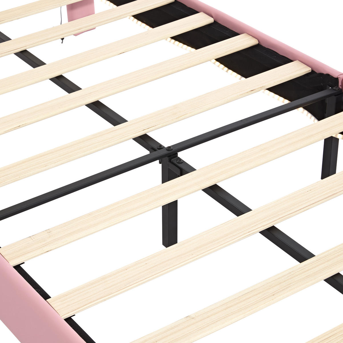 KINDEREINZELBETTEN aus Kunststoff 90x200 cm in Rosa/Weiß mit LED-Lichtleiste - Weiß, Kunststoff (90/200cm) - Modfu