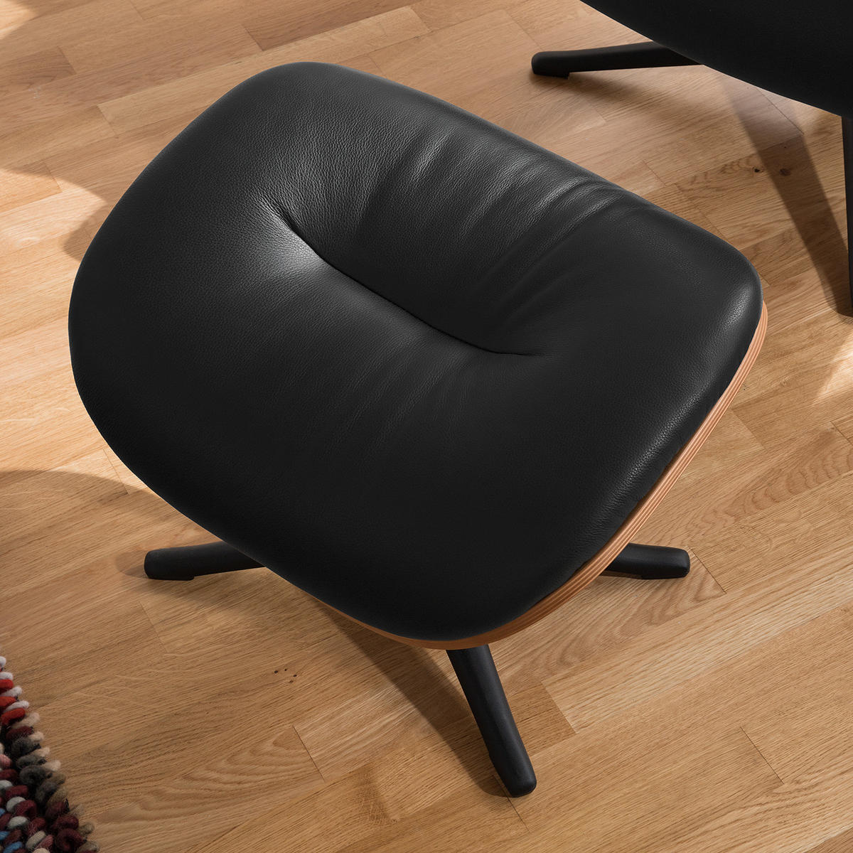 POLSTERHOCKER - Schwarz, Leder/Metall (44/39/42cm) - home24