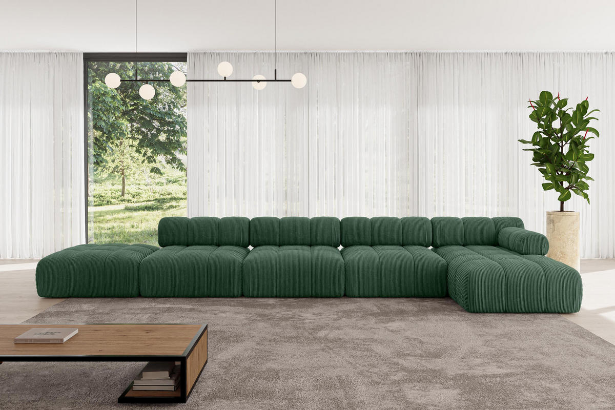 ECKSOFA modulares Sofa Lizur-L3 - 475x160x70 cm Grün Cord - Grün, Holzwerkstoff/Textil (475/160cm) - ALTDECOR