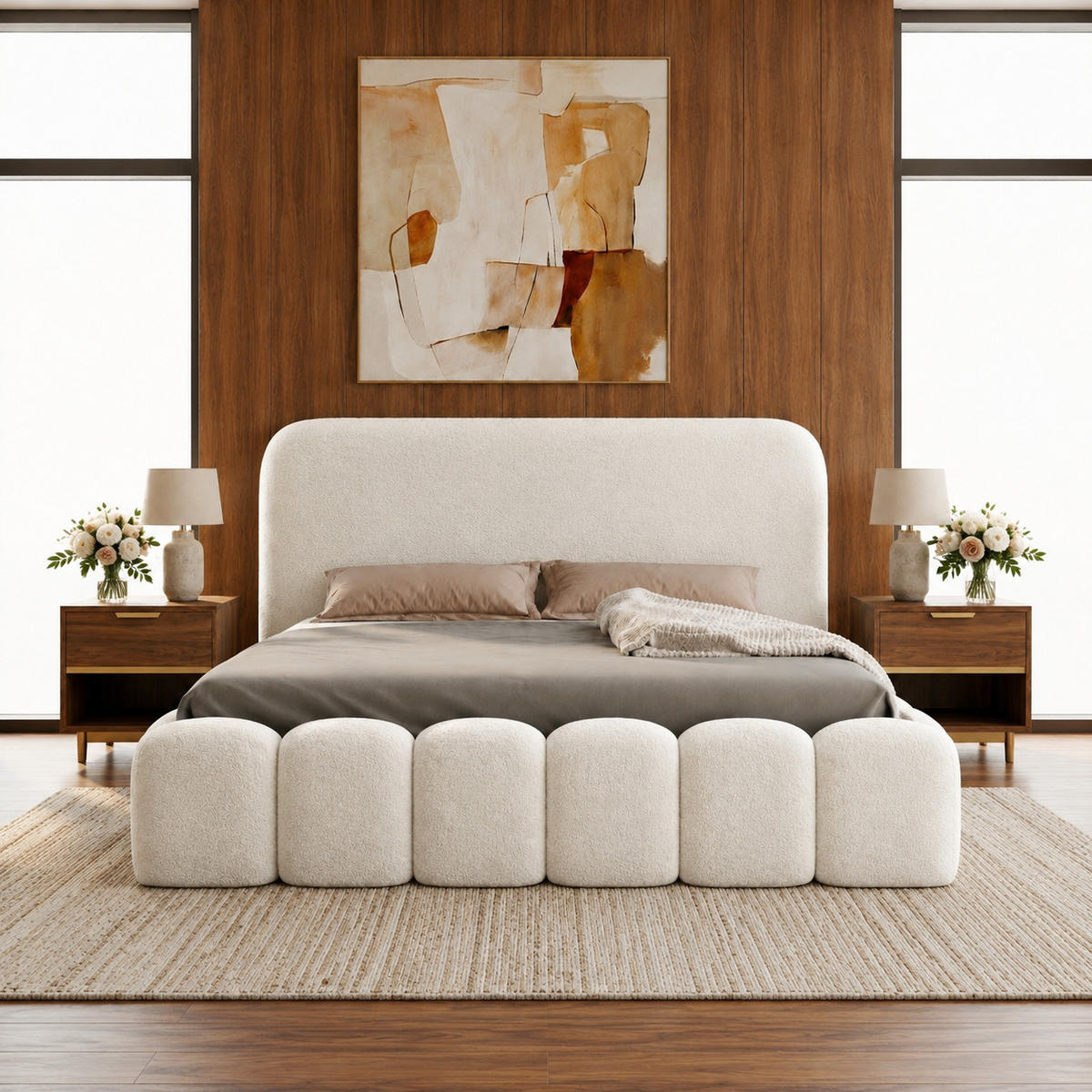 POLSTERBETT MONI 140x200 mit Bettkasten und Lattenrost – Bouclé Stoff MONTE Mintgrün - Mintgrün, Textil (140/200cm) - Luxkor24