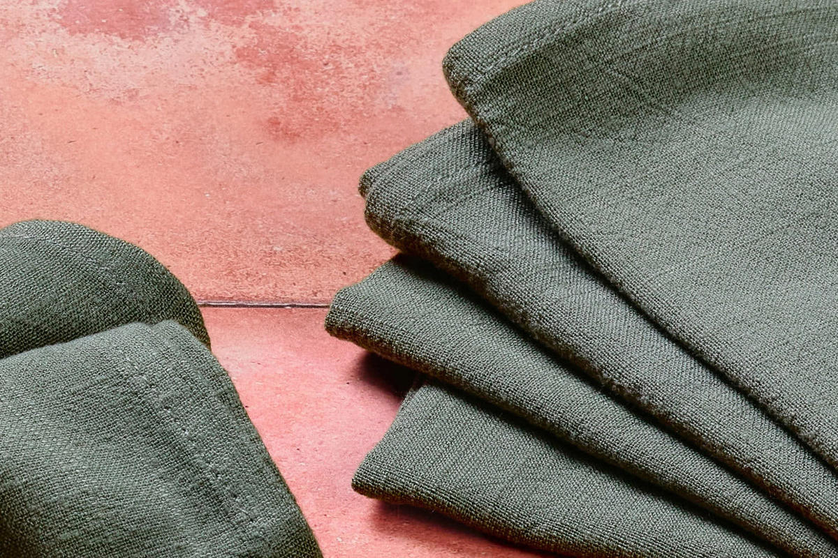 TISCHSERVIETTE - 6er-Set - Leinen und Baumwolle in Tannengrün - Grün, Textil (40/40cm) - Björn