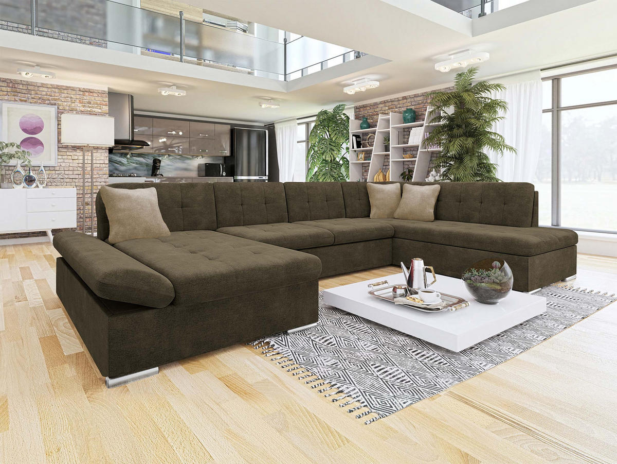 ECKSOFA Bergen, Seite: Links - Silberfarben/Braun, Holz/Textil (345/76/205cm) - MIRJAN24