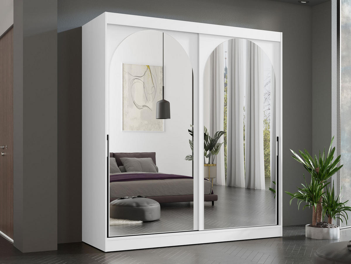 SCHIEBETÜRENSCHRANK Modin 200 - Schwarz/Weiß, Holzwerkstoff/Kunststoff (200/216/65cm) - MIRJAN24