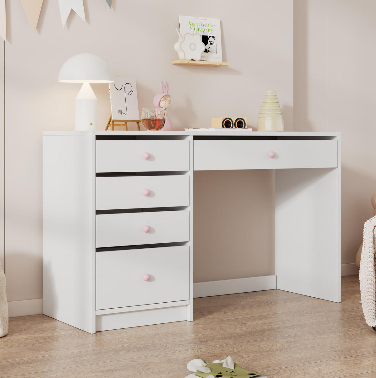 SCHREIBTISCH mit 5 Schubladen 120 x 45 x 74 cm MDF White - Weiß, Holz (120/45/74cm) - Meubliv