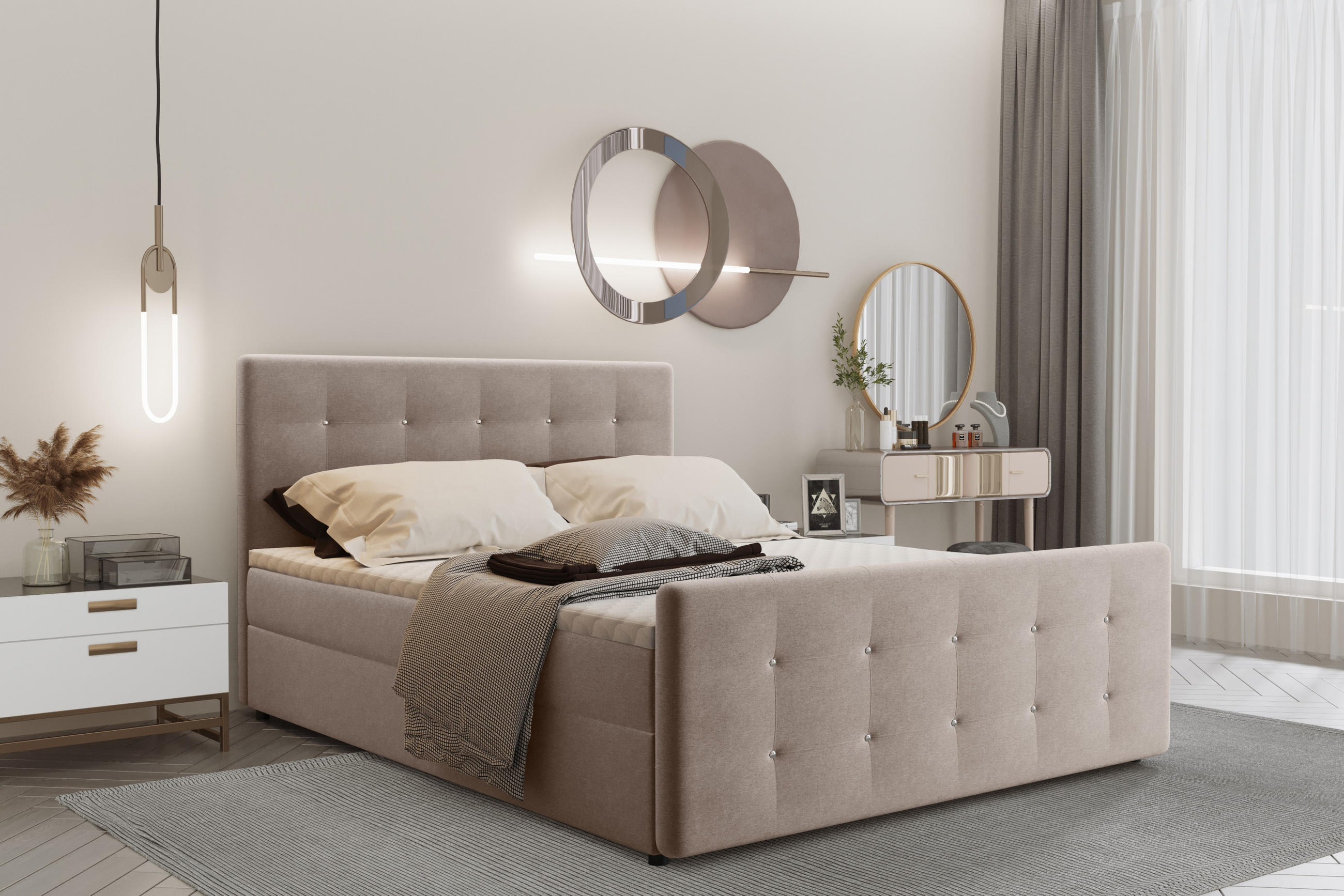 BOXBETT Mit Bettkasten Matratze Topper AMOR Beige 120x200 cm H2-Pocket - Beige/Schwarz, Holz/Holzwerkstoff (120/200cm) - Kaiser Möbel