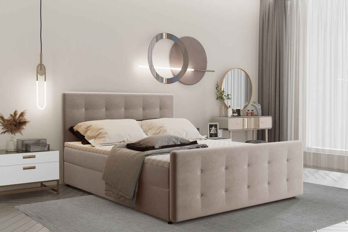 BOXBETT Mit Bettkasten Matratze Topper AMOR Beige 200x200 cm H3-Bonell - Beige, Holz/Textil (200/200cm) - Kaiser Möbel
